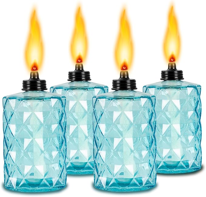 Nonley Glass Table Top Torches, 4 Pack Citronella Torches for Outside, 12oz Flame Light Torch,Refillable, Wick and Cap Included, Landscape Lanterns Torches for Garden Yard Patio Party Decor