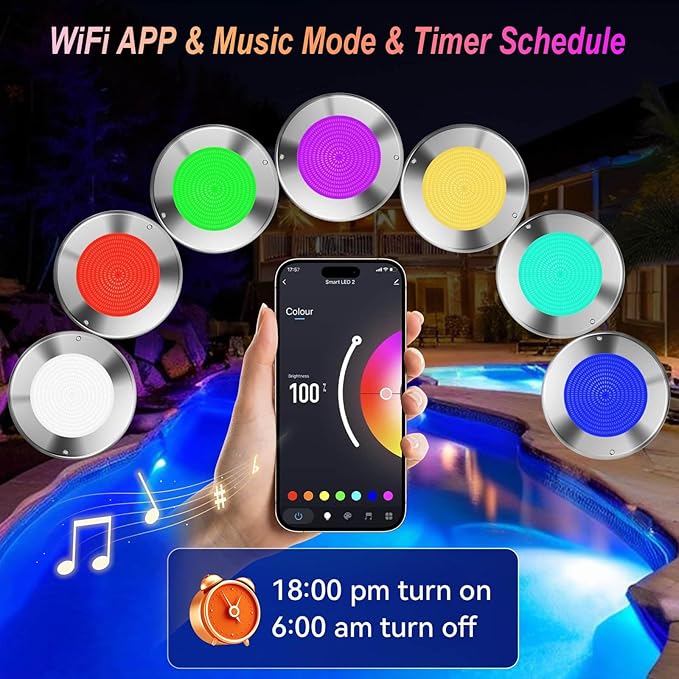 60W 10 Inch Smart LED Pool Lights - WiFi APP/Remote/Controller Control, Multicolor Changing Underwater Lighting for Inground Pools, Large 10" Wet Niches Compatible - 60Ft