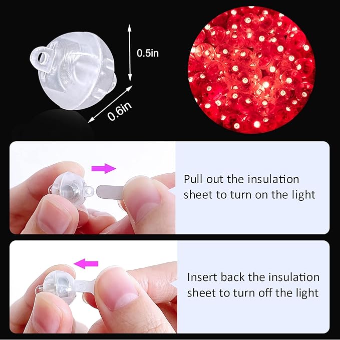 ZGWJ 50PCs Red Balloon Lights Mini, Battery Powered, Long Standby Time Waterproof Tiny Led Round Flash Light for Paper Lantern Balloon Party Easter Eggs Wedding Christmas Halloween Decorations