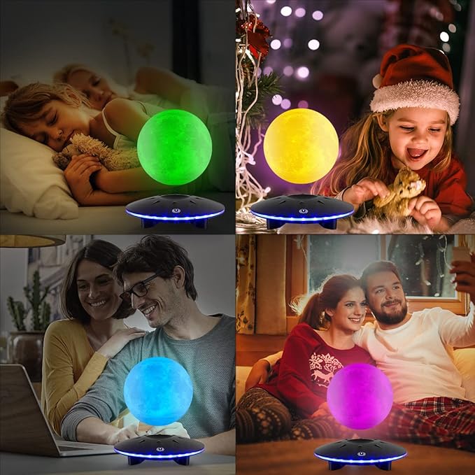 UVEHAS Levitating Moon Lamp - Magnetic Floating and Spinning 16 Colors LED Moon Light, Remote Control Levitation Rotating 3D Moon Night Light for Home Office Table Desk Decor Holiday Gifts