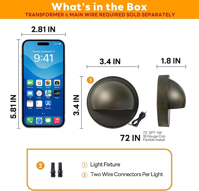 Gardenreet Low Voltage Deck Lights - Landscape Solid Brass Step Lights Outdoor, 12V LED Hardwired Waterproof, Round Bronze Lighting for Fence Wall Yard Stair Without G4 Bulb 8 Pack