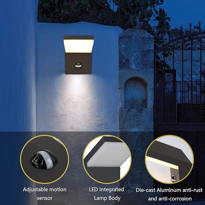 Lustrlach Motion Sensor Outdoor Light Fixtures Wall Mount,Exterior Wall Sconce, Porch Light, Garage Lights, Waterproof Motion Lights for Outside,Garden, Front Door