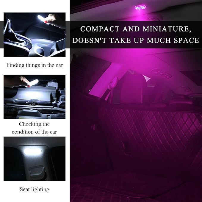 2 PCS Car LED Lights Interior Wireless, Sticky Car Ambient Lighting with 6 Bright LED Lamp Beads, Portable USB Rechargeable Vehicle Interior Led Night Light for Car (Colorful)