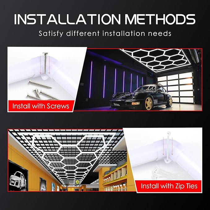 LED Hexagon Garage Light - Super Bright Car Detailing Shop LED Garage Lights, Hexagon Ceiling Lighting System for Home Gym Workshop Basement Warehouse