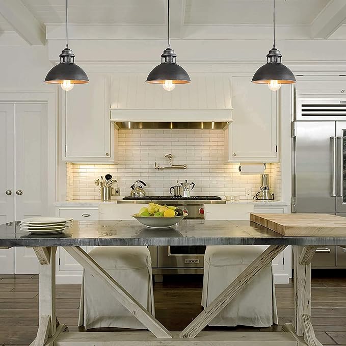 LOG BARN Pendant Lighting with Cutouts on Top, Industrial Silver Brushed Pendant Light for Kitchen Island, Dining Room and Bedroom