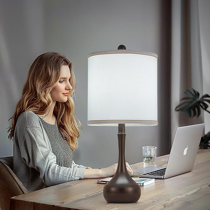 23" Brown Metal Modern Table Lamp Set of 2,Farmhouse Bedside Lamps for Living Room, 3 Color Temperature Rustic Table Lamps for Bedroom, Night Stands, Dorm,Office, Home Décor (Bulb Included) ﻿