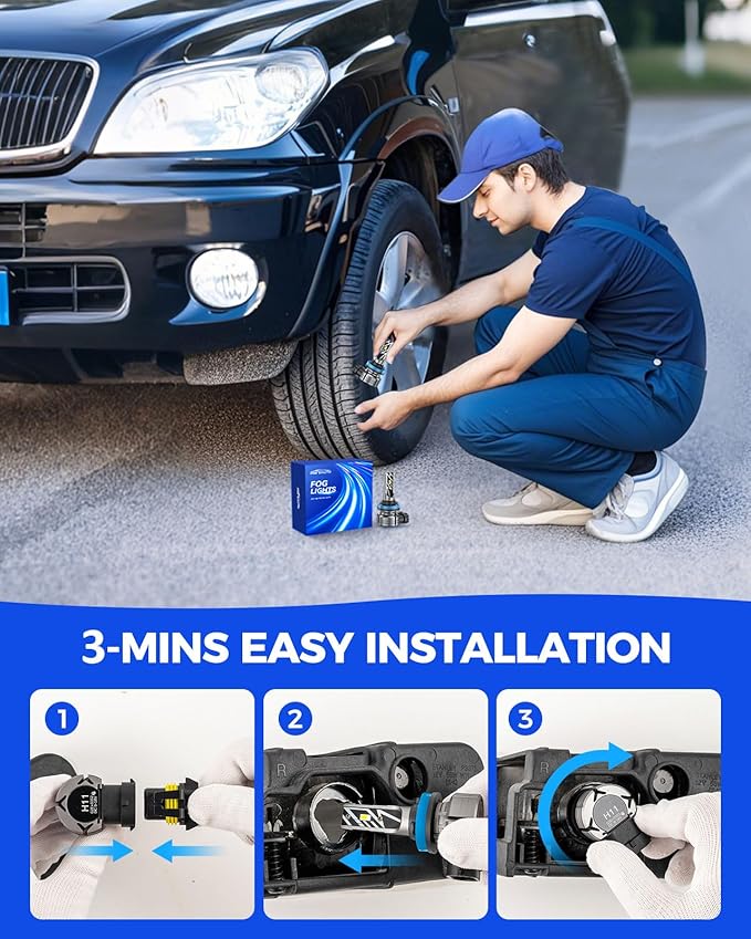 Marsauto H11/H16/H8 LED Fog Light Bulb, 14,000LM 6500K White H11 H16 H8 LED Fog Lights, 70000HRS Lifespan H11 Fog Light Bulbs for Car, Play and Plug, Exterior Lighting