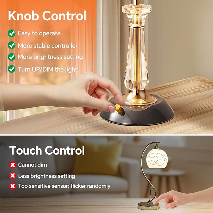 Crystal Table Lamp,Dimmable Bedside Lamp with ON/Off Switch Modern Glass Lamps for Night Stands Bedroom Living Room Decor (1PACK)