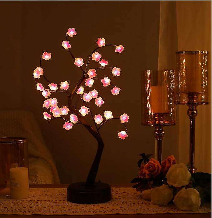 Meonua Cherry Blossom Tree Lamp, 18inch 36 Led Bonsai Tree Lights, Battery/USB Operated Japanese Decor Night Lights for Bedroom Home Idea(Warm White)