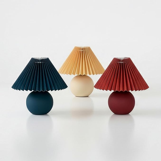 Brightech Serena LED Table Lamp - Small 10" Modern Ceramic Lamp with Pleated Shade for Bedside, Nightstand, Desk - Mini Night Light with Cozy Soft White Light for Living Room, Bedroom - Peach