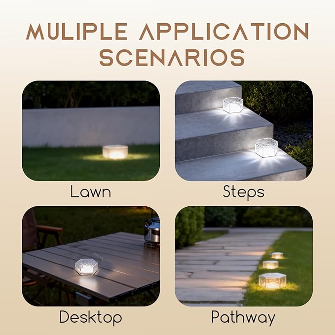 Wokyo Solar Brick Paver Lights Solar Light Outdoor Waterproof Patio Brick Lights LED Rock Light 4 Packs for Patio, Yard, Walkway, Pathway Decor 3.8x3.8 inch (Honeycomb-Cold White)