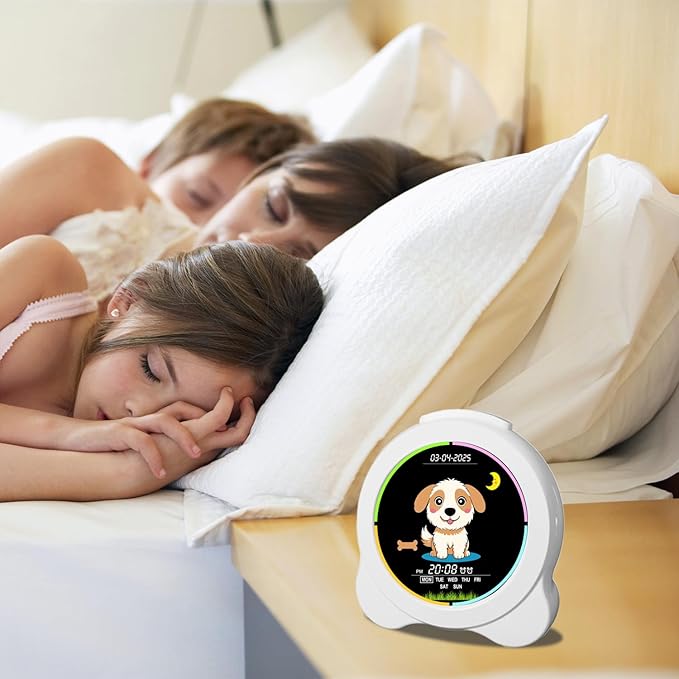 Kids Alarm Clock Sun & Moon& Dog LED Display with Day & Date OK to Wake Clock with Night Light for Kids Children's Sleep Trainer Gift for Boy and Girls