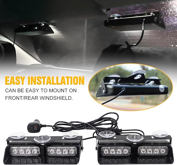 XRIDONSEN White 2 in 1 Dash Emergency Strobe Lights Front/Rear Windshield Lights Warning Safety Flashing w/Suction Cups for Volunteer Vehicles, Trucks（White