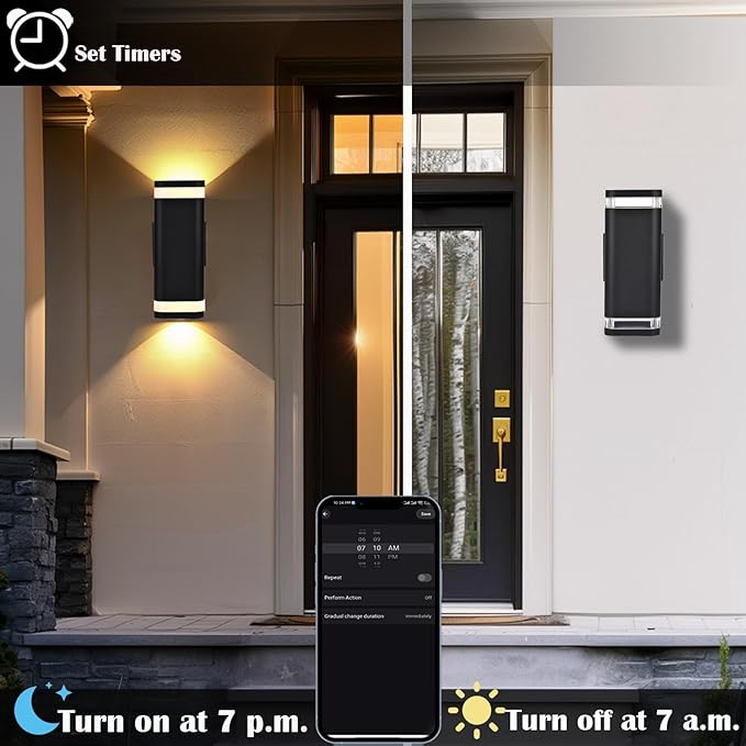 RGB Outdoor Wall Lights Outside Lighting 2 Pack, Square Black Outdoor Light Fixtures Wall Mount, Color Changing Up Down Wall Sconce, IP65 Porch Lights,Modern Exterior Lights for House