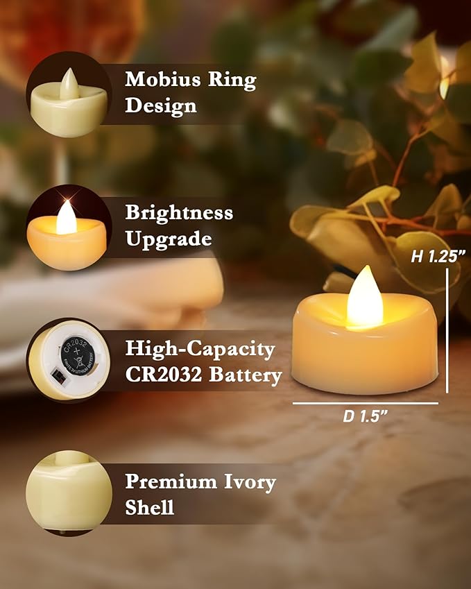 Flameless Candles, 100 Pack LED Tea Lights Candles Battery Operated, Last 200+ Hrs Flickering Tea Lights, Flameless Tealight Candles for Halloween Diwali Fall Christmas Wedding