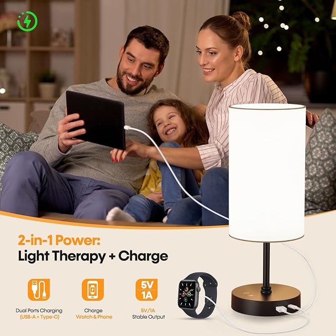 NIORSUN Light Therapy Lamp,10000 Lux Sun Lamp with Remote,3 Color Temperatures & Stepless Dimming,Happy Sunlight Lamp with USB C & A Ports,UV-Free Full Spectrum Light for Home,Office