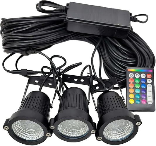 Custom Pro G2 PondPrism Premium Smart- Universal Pond Fountain 3-Light KIT - 36 W LED Solid or Color Changing with Remote | 100 ft cd | Smart Control with Phone APP | 2 Year USA Backed Warranty!