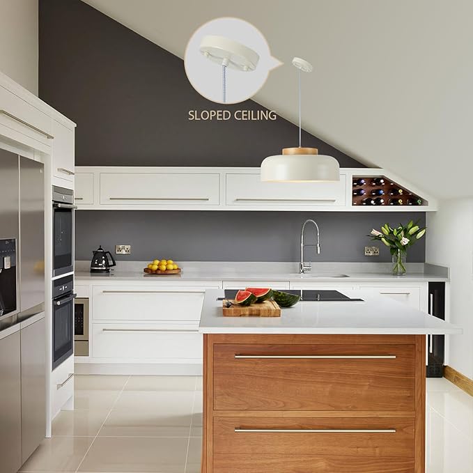 Modern Large Pendant Light, 17.7 inch,Cream Lampshade,Natural Wood,Simple Chandelier for Dining Room,Kitchen Table