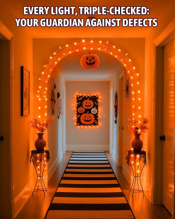 Halloween String Lights Battery Operated, Orange Lights for with Timer Waterproof 16.4ft 50 LED Halloween Decorations for Outdoor Indoor Patio Party Garden Yard Decor 2 Packs