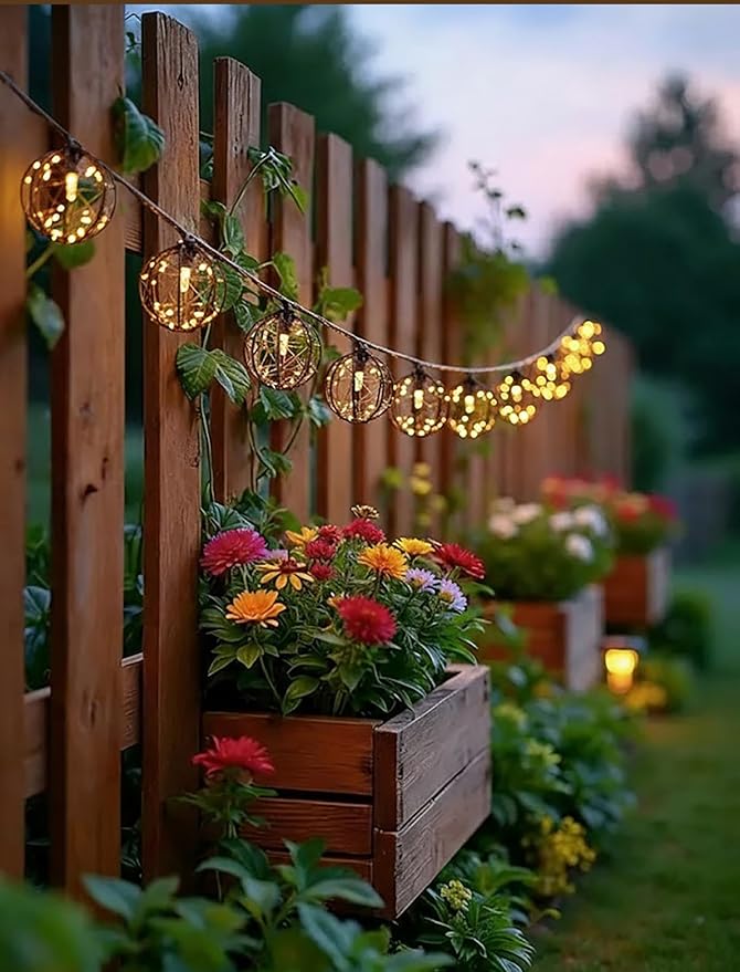 8.5Ft Outdoor Decorative Patio Lights, 10L Beaded Copper Wire Ball Style Lantern Lights, Connectable Weather-Resistant Indoor Outdoor Boho String Lights for Home Pergola campings Porch Party Backyard