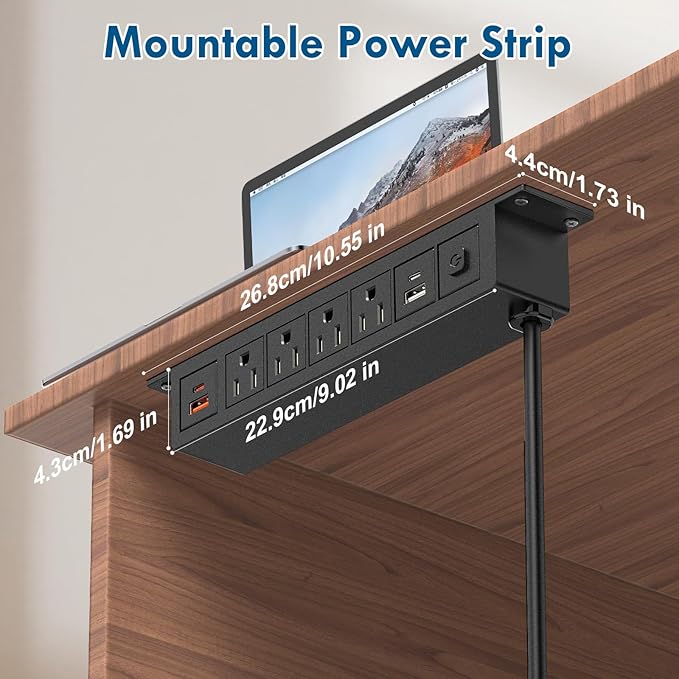 Under Desk Power Strip with Switch, 8 in 1 Mountable Power Strips with 4 USB Ports Fast Charging, Under Desktop Outlet 4 AC Outlets, 6FT Cord for Home Office Desk