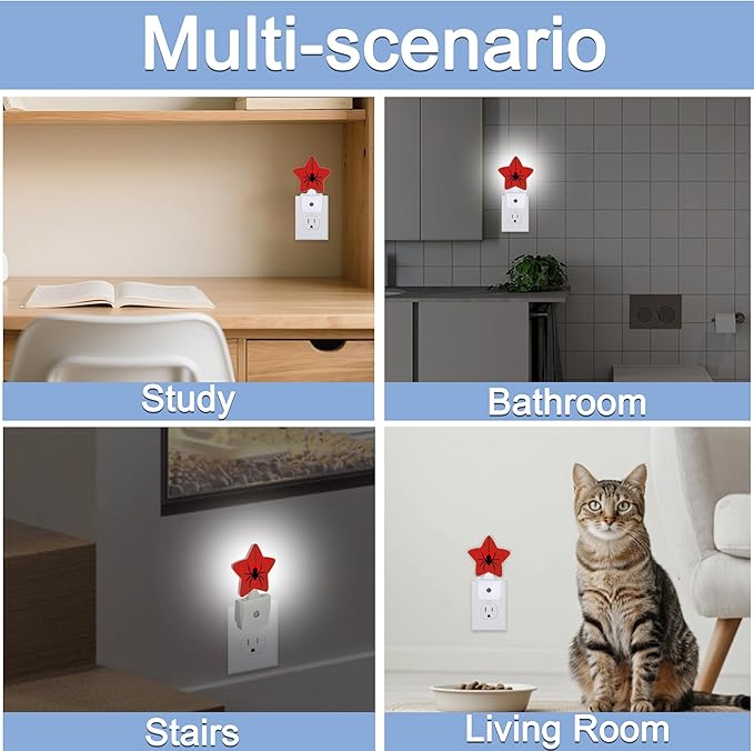 Halloween Spider Night Lights Plug Into Wall,Red Spider Web Star Night Light for Kids,Nightlight with Dusk to Dawn Smart Sensor for Bedroom Bathroom Decor,Children Women Men Gift