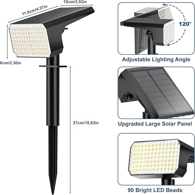 LANSOW Solar Spot Lights Outdoor Waterproof IP67, (8 Pack/90 LED/4 Modes) Solar Landscape Spotlights, 2-in-1 Solar Powered Flood Lights for Yard Garden Pathway Outside Tree, Auto ON/Off(Cool White)