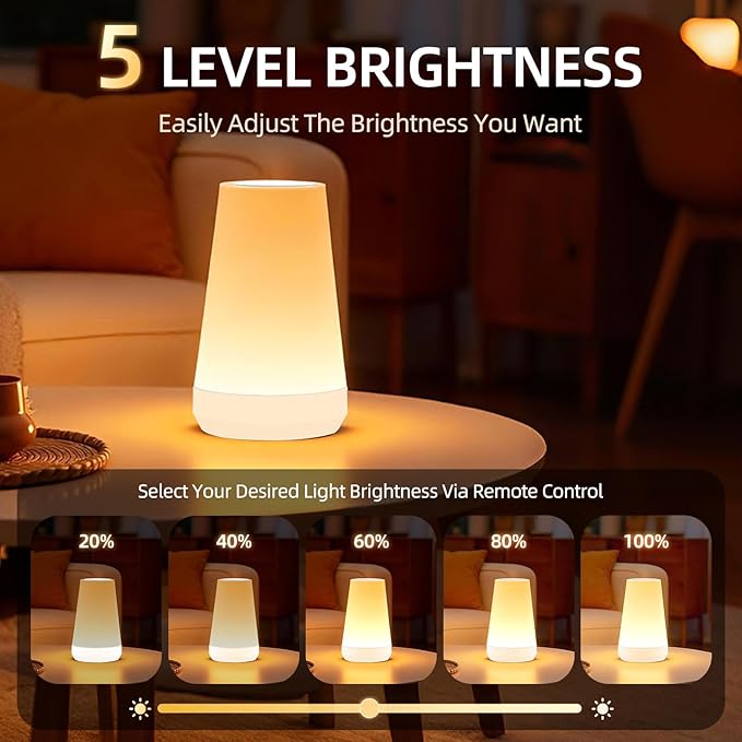 Night Light, Dimmable Touch Lamp and Remote Control, 13 RGB Colors & 5 Brightness, Rechargeable Bedside Table Lamp for Baby Kids Nursery Bedroom Bathroom Camping (White)