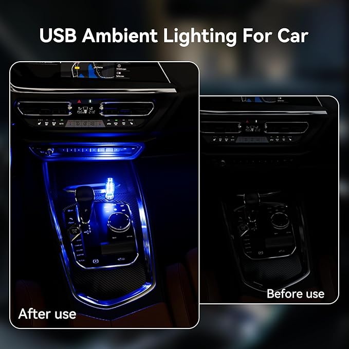 4 PSC USB LED Car Night Light Bulb，Retro Automotive Atmosphere Decor Lamp,Mini Adjustable car Light, Mini Adjustable USB car Light for car, Bedroom, Corridor, Camping, Plug and Play (4 Blue)
