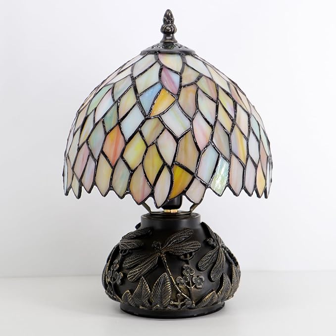 Small Tiffany Mushroom Table Lamp,Mini Memory Sympathy Antique lamp 8X11 Inch (Seven Color Wisteria)