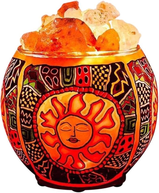 Himalayan CrystalLitez Himalayan Salt Lamp with UL Listed Dimmer Cord, Original Salt Crystals in a Handcrafted Artisan Bowl, Aromatherapy Salt Lamp (Ethnic Tribal Sun)