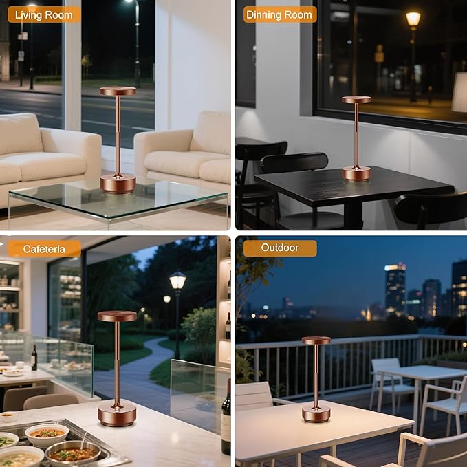 2-Pack Cordless Table Lamp Rechargeable, 5000mAh Battery Operated LED, Touch 3-Color Stepless Dimming, IP54 Waterproof Wireless Lamp for Bedroom Dining Restaurant Patio Outdoor – Coffee