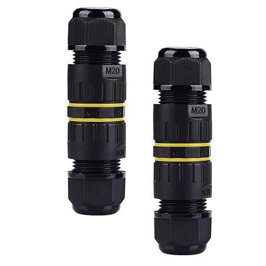 IP68 Junction Box 2 Way 2 Pin Outdoor Waterproof Connection Box M20 Cable Connection Box Ø9-12mm 2 Pole Cable Connector, for Repair and Extend Power Cables,Black 2 Pcs.(M20 2P)