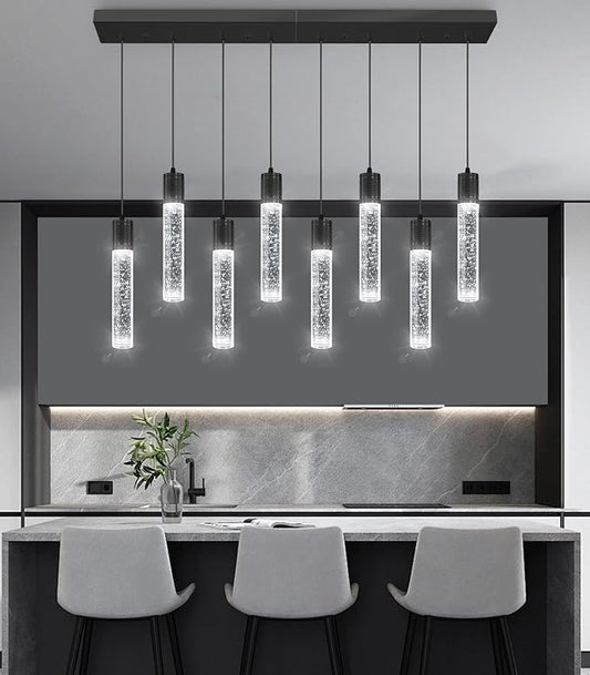 8-Lights Modern Crystal Chandeliers for Kitchen Island Pendants Lighting Fixture for Dining Room LED Ceiling Light for Hallway Foyer 6000K Black