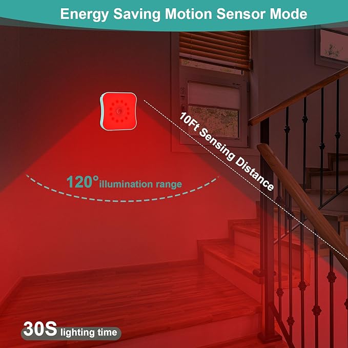Red Light Motion Sensor Night Lights Rechargeable Battery Red Lights Stick On Magnetic Red Light 670nm RedLight Night Lights for Sleep, Bathroom, Bedroom, Stair, Hallway, Kids, 2 Pack