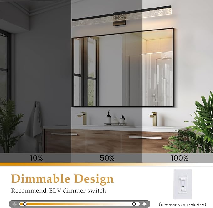 Bathroom Light Fixtures Over Mirror, 39 Inch Bathroom Vanity Light Black LED Vanity Light Bar, 28W Dimmable Modern Bath Vanity Lighting Fixtures Wall Mount 3000K