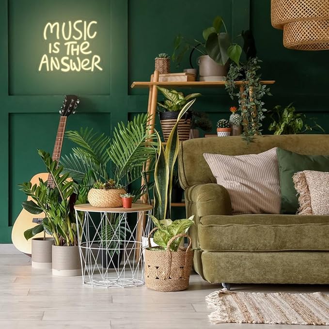 Music Is The Answer Neon Sign for Wall Decor Warm White Letter Neon Light Live Music Neon Light Sign LED Word Light for Studio Concert Bar Bedroom Decoration