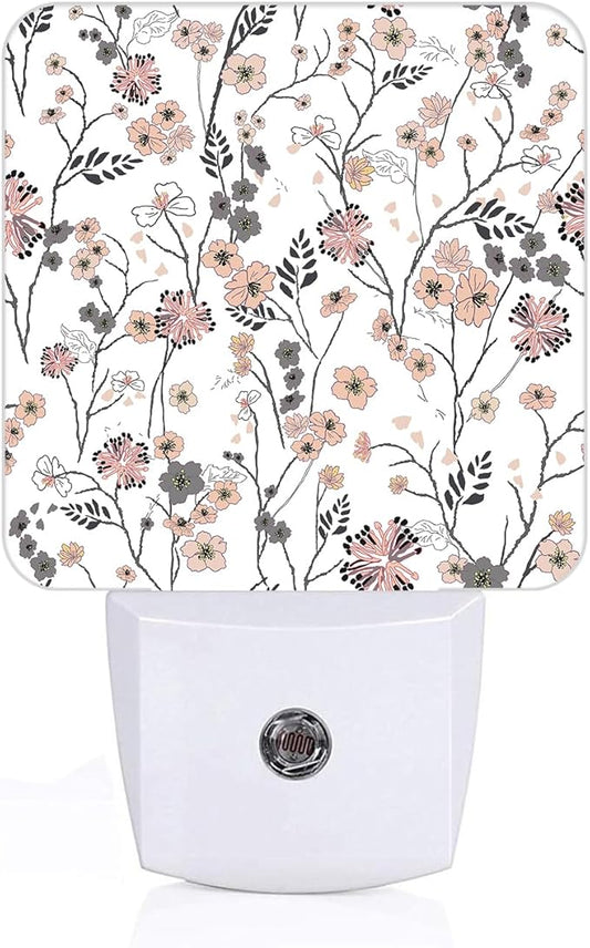 Vintage Peach Pink Floral Night Light,Plug Into Wall for Boys Girls Bedroom Decorative Square Night Light Lamp 0.5w Sleep Friendly