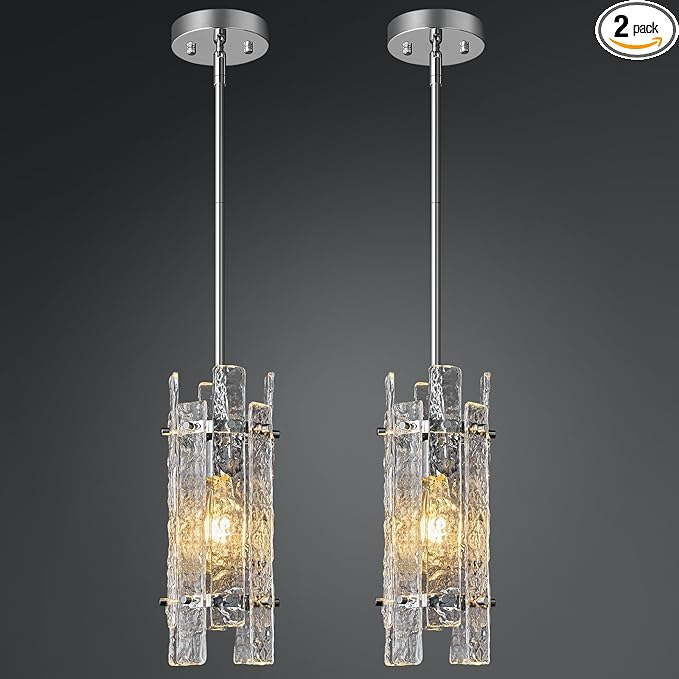 Modern Crystal Pendant Lighting Chrome Pendant Lights Mini Glass Chandeliers, Adjustable Pendant Light Fixture for Kitchen Island Bedroom Living Room Dining Room Corridor(2Pack)