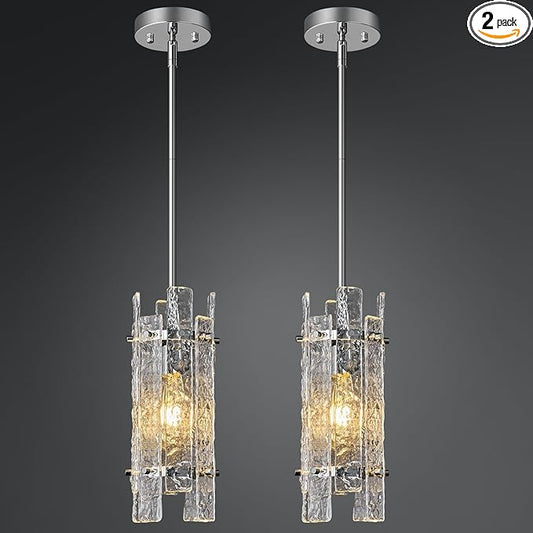 Modern Crystal Pendant Lighting Chrome Pendant Lights Mini Glass Chandeliers, Adjustable Pendant Light Fixture for Kitchen Island Bedroom Living Room Dining Room Corridor(2Pack)