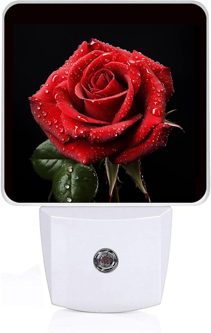 Red Rose Night Light, Plug-into Nightlight White LED Lamp, Energy Efficient Decor Desk Lamp for Bedroom Hallway Stairs Bathroom