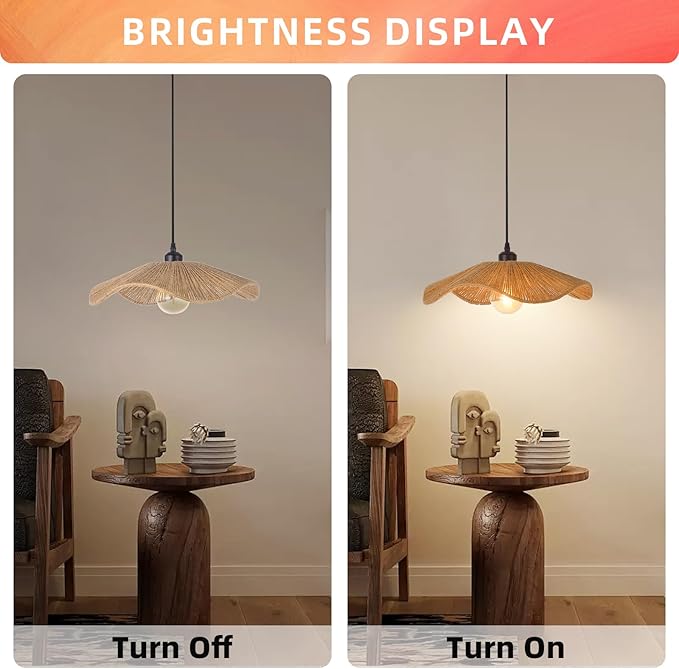 Arturesthome Small Boho Woven Twine Pendant Light Modern Ceiling Hanging Light Handwoven Chandelier for Dining Room Restaurant Bedroom 15.7"