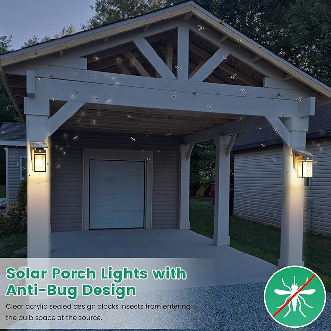 4 Pack Solar Porch Lights Outdoor, Dusk to Dawn & Motion Sensor Wall Light with Lantern Shape, 3 Modes IP65 Waterproof, E26 Bulb Exterior Sconce for Front Porch, Garage, Patio Security