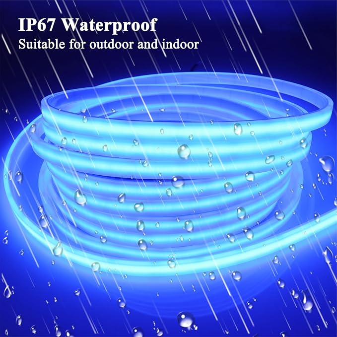 COB LED Strip Lights Waterproof IP67 Blue DC12V 16.4ft/5m 480LEDs/m 8mm Dimmable Cuttable LED Rope Lights for Outdoor Gardens Backyard DIY Decor