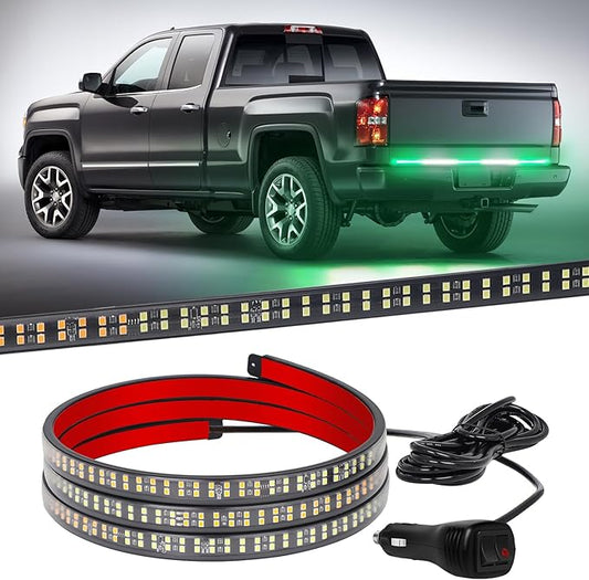 XRIDONSEN 60 inch Truck Tailgate Green White Emergency Lights Strip 360 LED Rear Window Strobe Lights Firefighter POV Light Flashing Warning Hazard Safety First Responder Lights for Vehicles Pickup