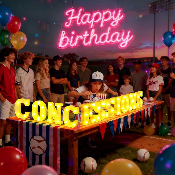 11 Pcs Concessions Large LED Letter Sign Lights Battery Powered Baseball Party Decorations for Baseball Party Gift Tabletop