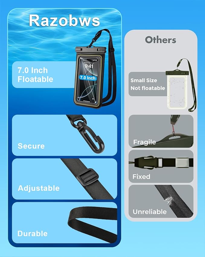 Waterproof Phone Pouch 2 Pack, IP68 Floating Waterproof Phone Case, Up to 8.3" Dry Bag for iPhone 17 16 15 14 13 Pro Max Samsung S25 Ultra S24 S23, Kayak/Beach/Cruise Travel Essentials Black