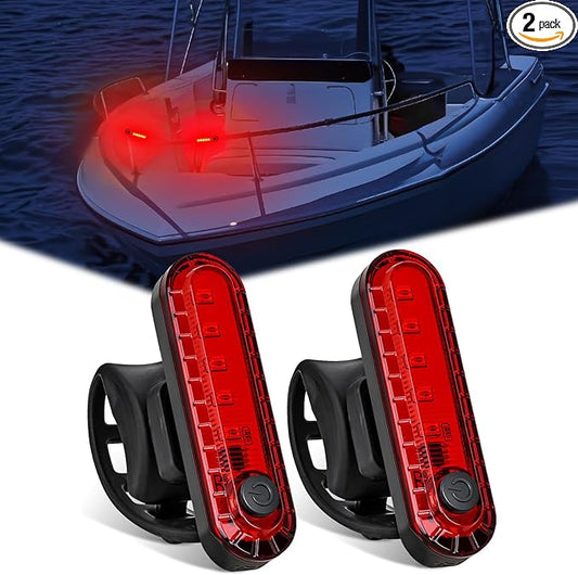 Nilight Marine Boat Navigation Light 2PCS Red Port Bow Lights Four Modes Waterproof Rechargeable Warning Safety Clearance Lamp for Skeeter Yacht Pontoon Trailer Truck Bike Backpack Helmet