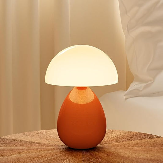 Mushroom Lamp Table Lamp for Bedroom,Ice Crackle Desk Lamp Bedside Small Lamps for Living Room Night Stands,Table Lamps Cute Modern Mid Century Lamps (Orange-Ice Crackle)