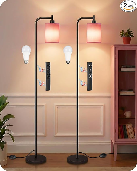 2Pack Dimmable Floor Lamp for Living Room with Remote and Foot Switch, Modern Standing, Corner Lamp,10W Bulb 3 Color Temperatures, for Bedroom, Office, ETL Listed, Gold and Pink P19LDP205